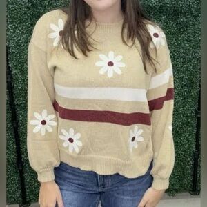 🌼 NWT POL “Woodstock Daisy” Sweater – Size Small – Soft & Cozy Boho Knit
